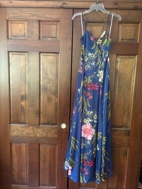 Lulu's Navy Floral Maxi Dress with Pink & Green Accents